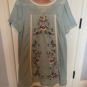 Light Blue Embroidered Babydoll Dress